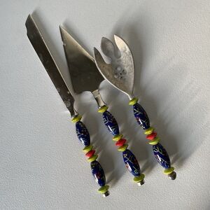 Kitchen Utensils Spoon Pie Server Knife Ceramic Pottery Handle Steel Set of 3